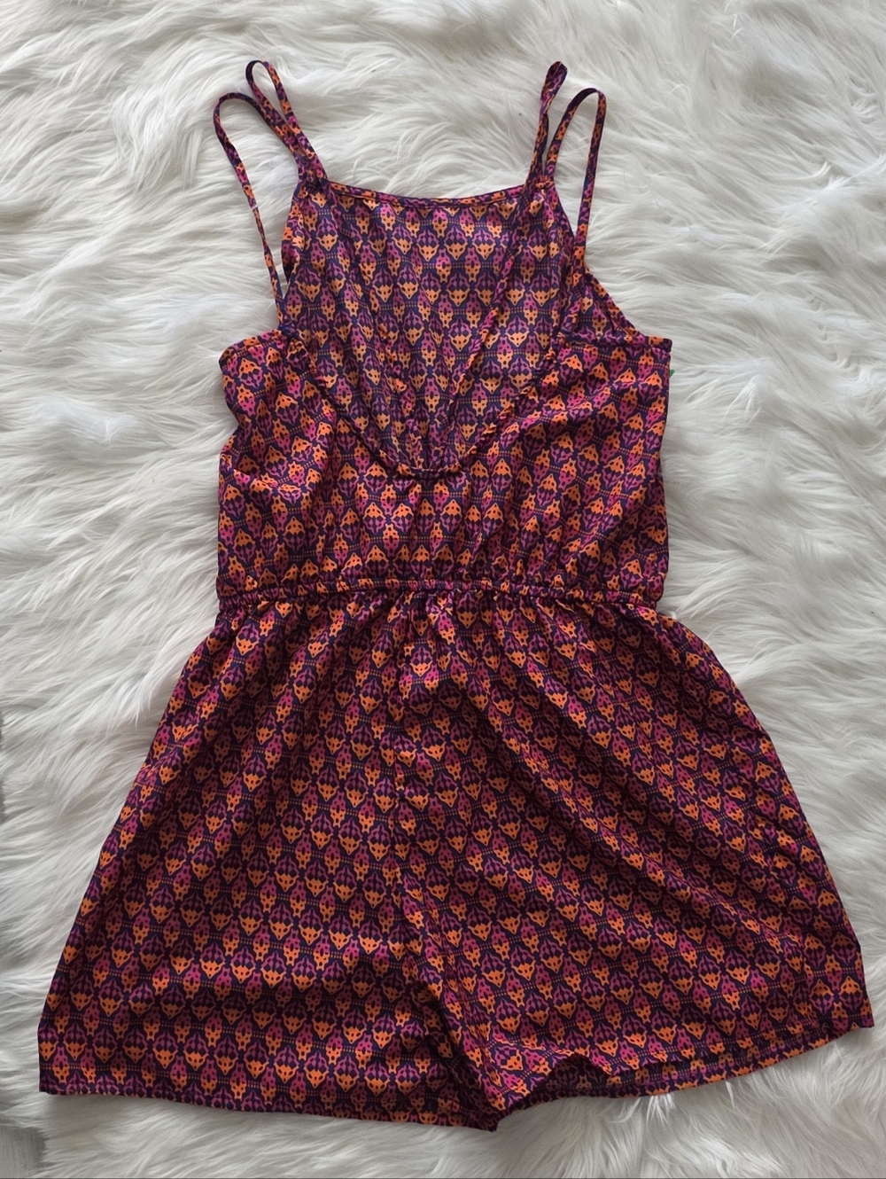 Orange Pink Printed Strap Back One-Piece Romper Size S